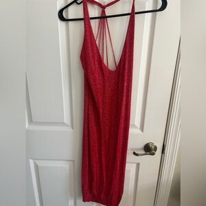 Honeybum Strappy Shimmer metallic red sexy mini dress size S/M
